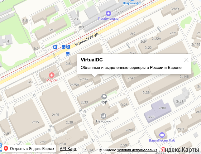 Карта: VirtualDC, ул. Угрешская, IQ-Park